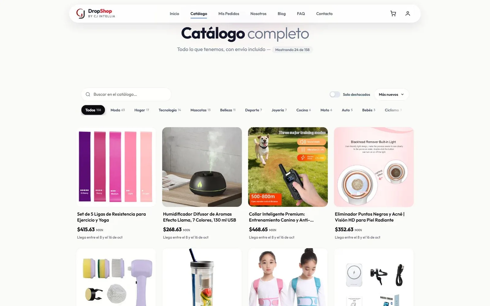 Catálogo de productos de Drop Shop con filtros y cuadrícula moderna